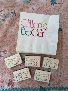 Vintage Glitter and be Gay Cocktail Napkins and Matches Party Set